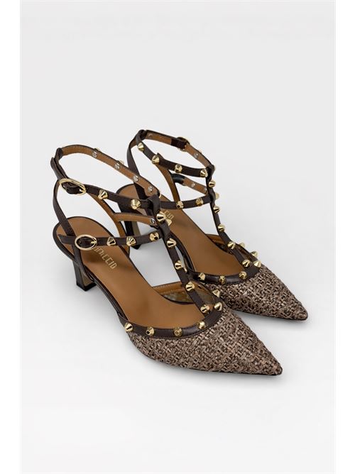 Décolleté slingback intrecciate con borchie IL LACCIO | R1310RAFIA+NAPPAT.MORO